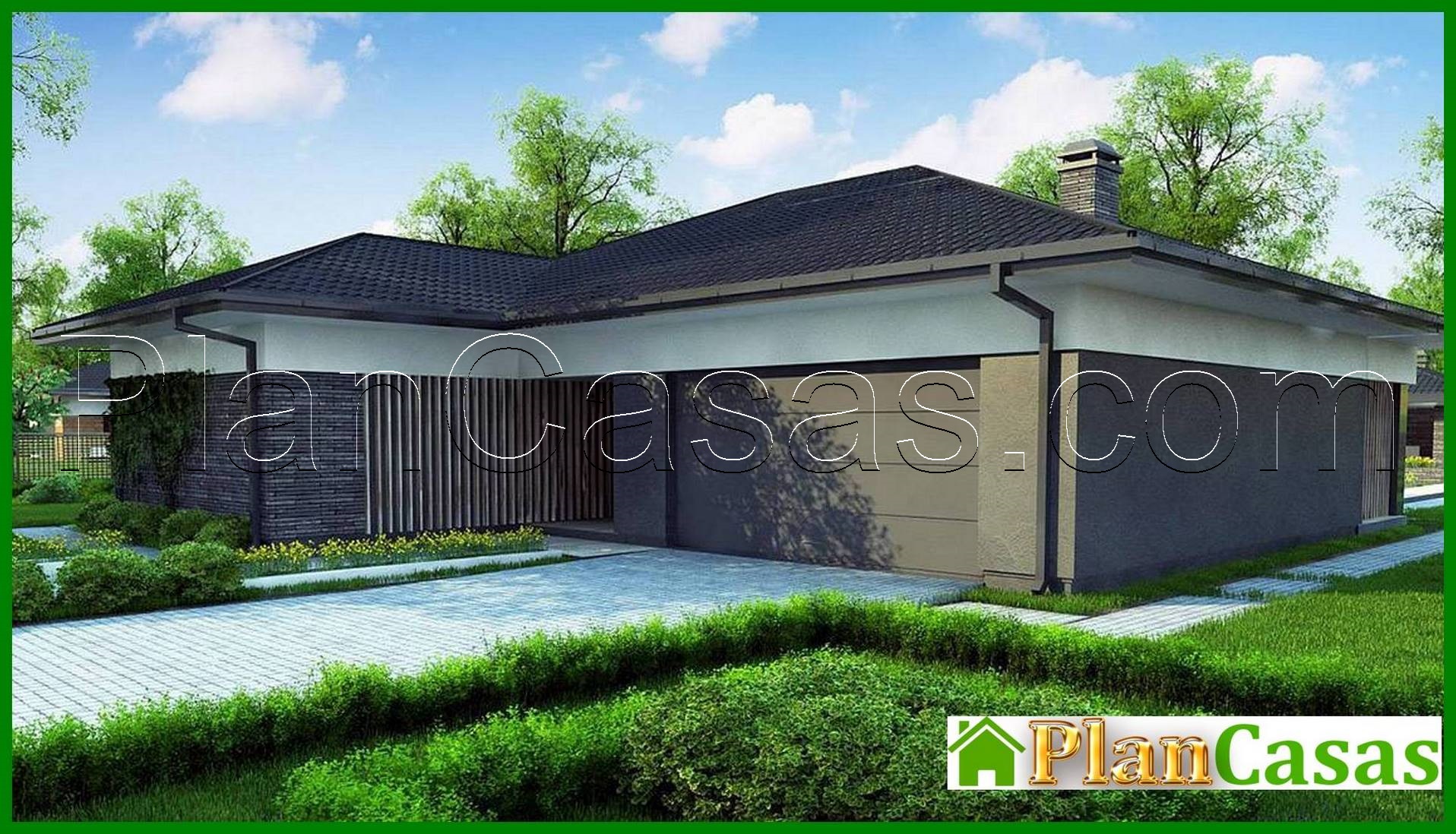 Visualization gallery - The project of a one-story house with an area of ​​186 square meters. m with artificial stone decor