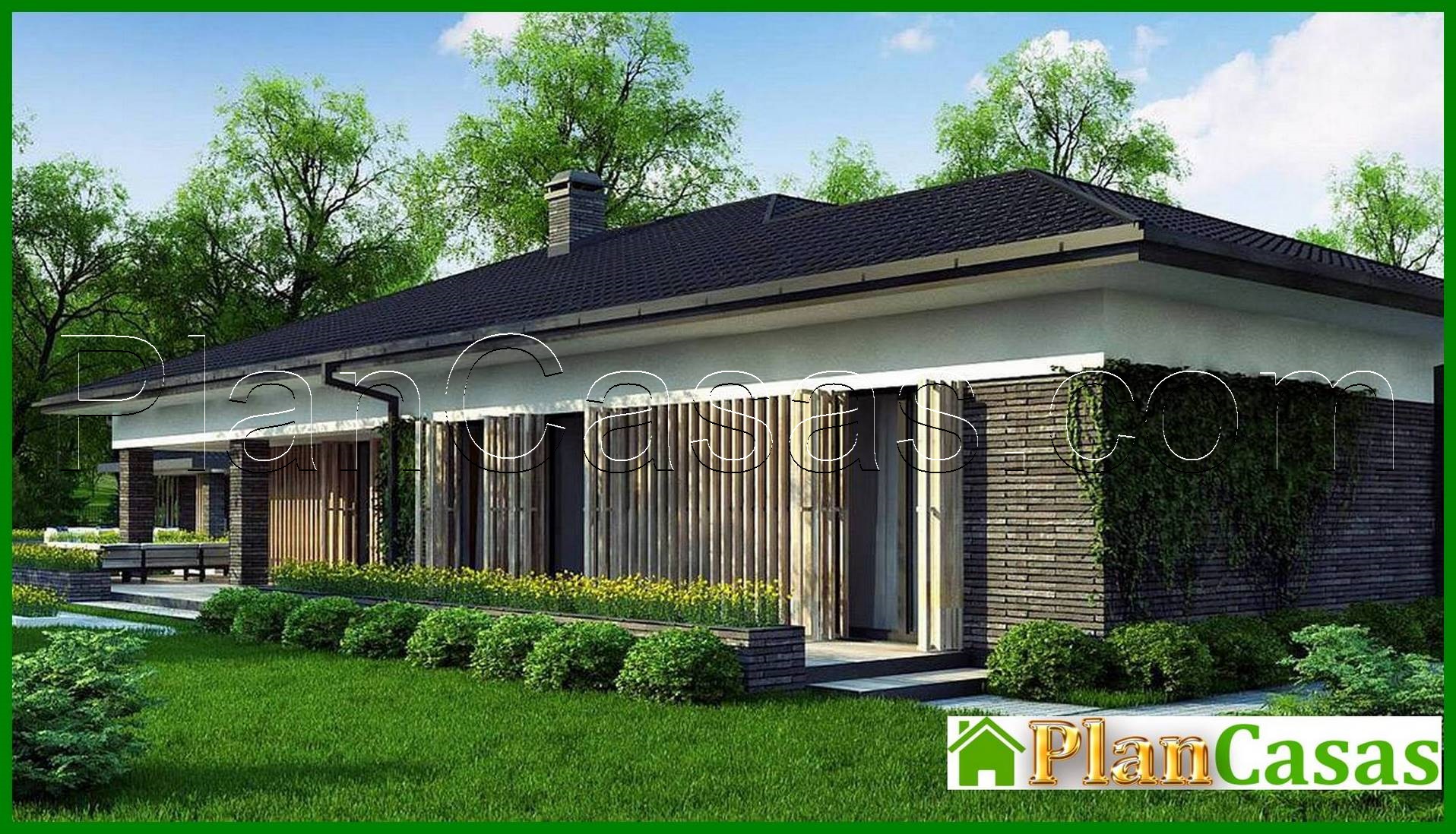 Visualization gallery - The project of a one-story house with an area of ​​186 square meters. m with artificial stone decor