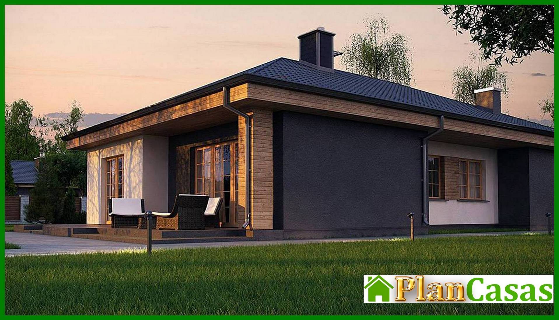 Visualization gallery - The project of a one-story house with an area of ​​120 square meters. m, decorated with artificial stone