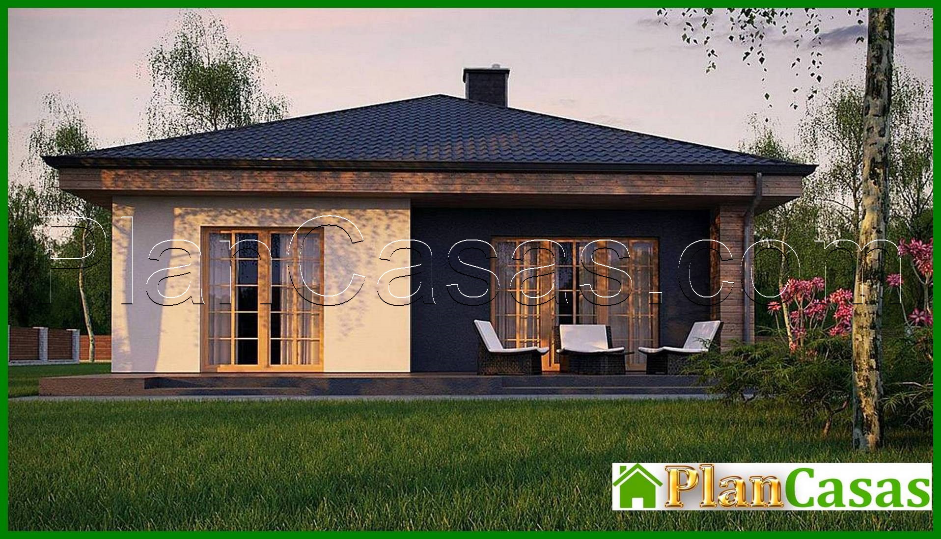 Visualization gallery - The project of a one-story house with an area of ​​120 square meters. m, decorated with artificial stone