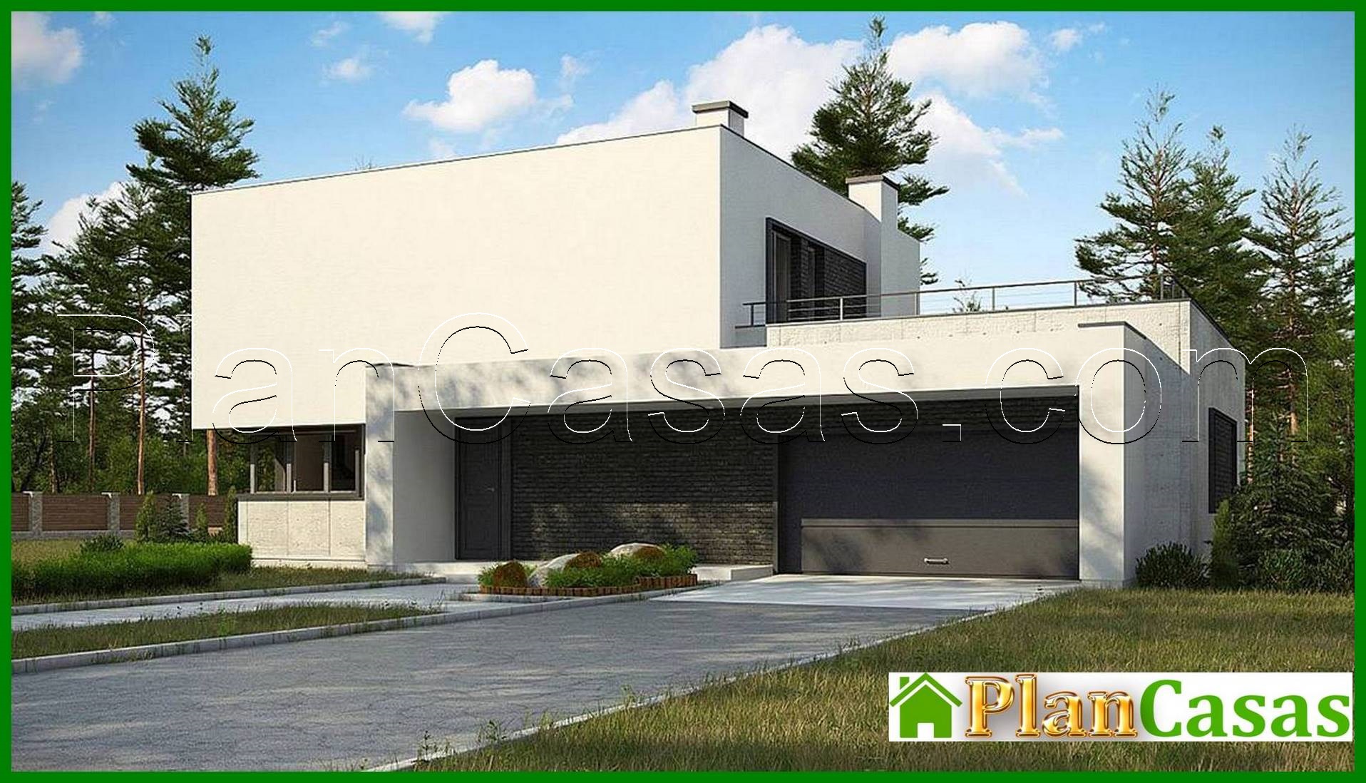 Visualization gallery - Plan of a modern mansion with an area of ​​283 square meters. m with an attached garage for two cars
