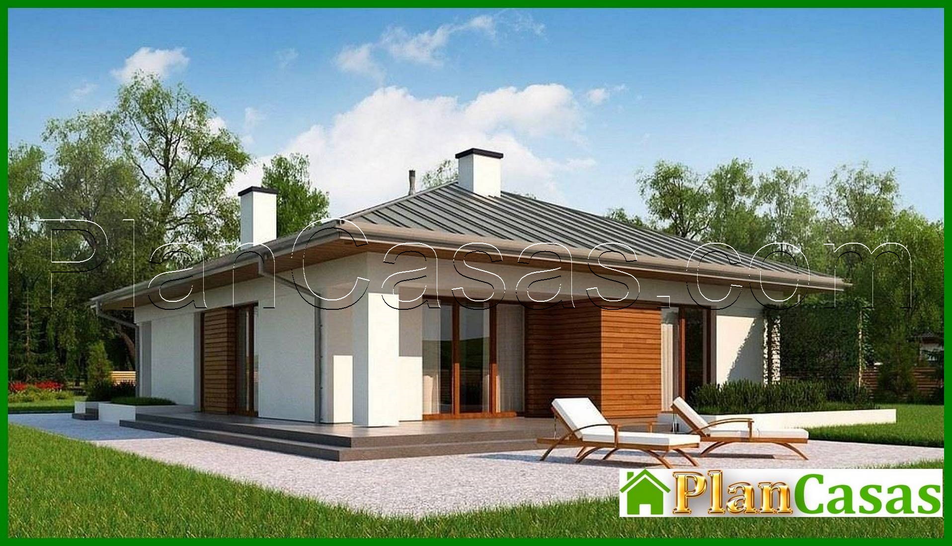 Visualization gallery - The project of a classic one-story cottage with a garage for two cars with an area of ​​up to 150 m2