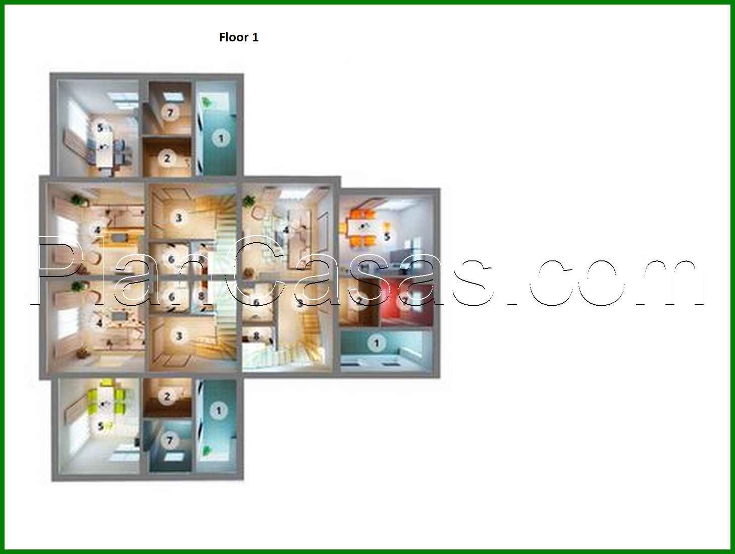 Galería de visualizaciones - Plano de una mansión atractiva para tres familias