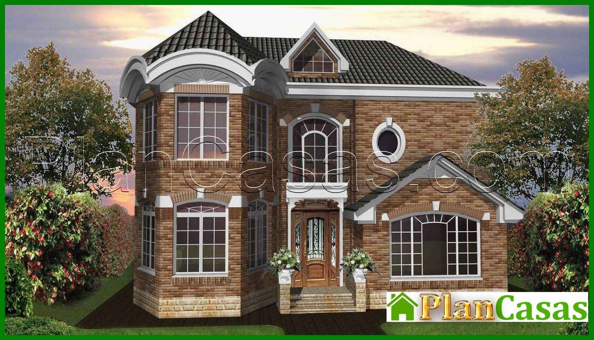 The project of a classic two-story mansion with a brick facade house plan
