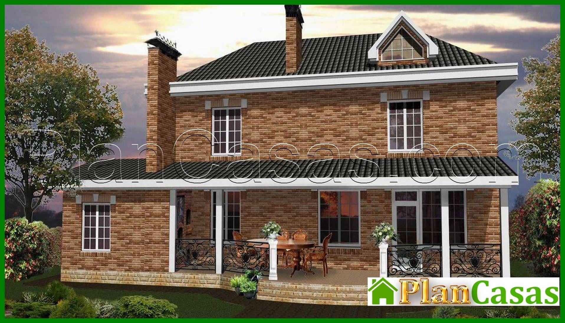 Galería de visualizaciones - Proyecto de una mansión clásica de dos plantas con fachada de ladrillo