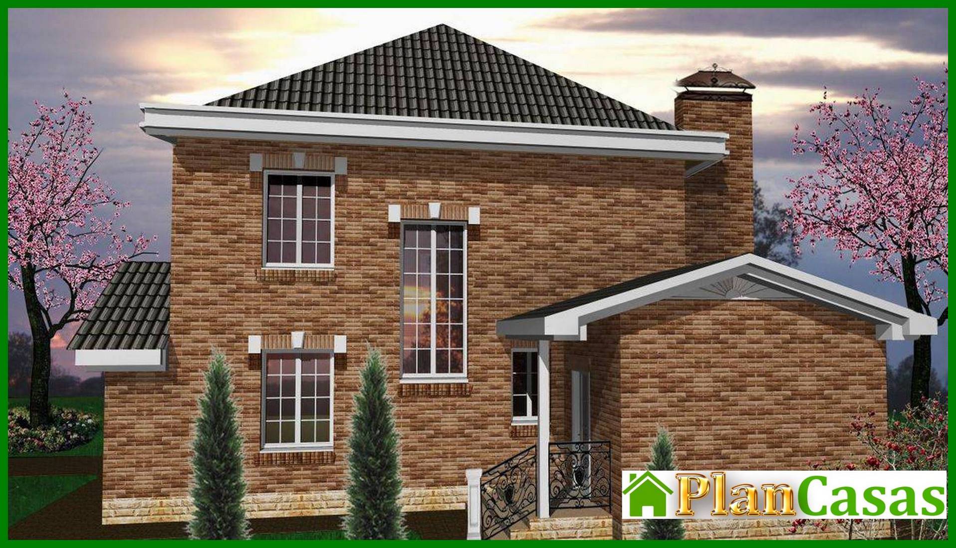 Galería de visualizaciones - Proyecto de una mansión clásica de dos plantas con fachada de ladrillo