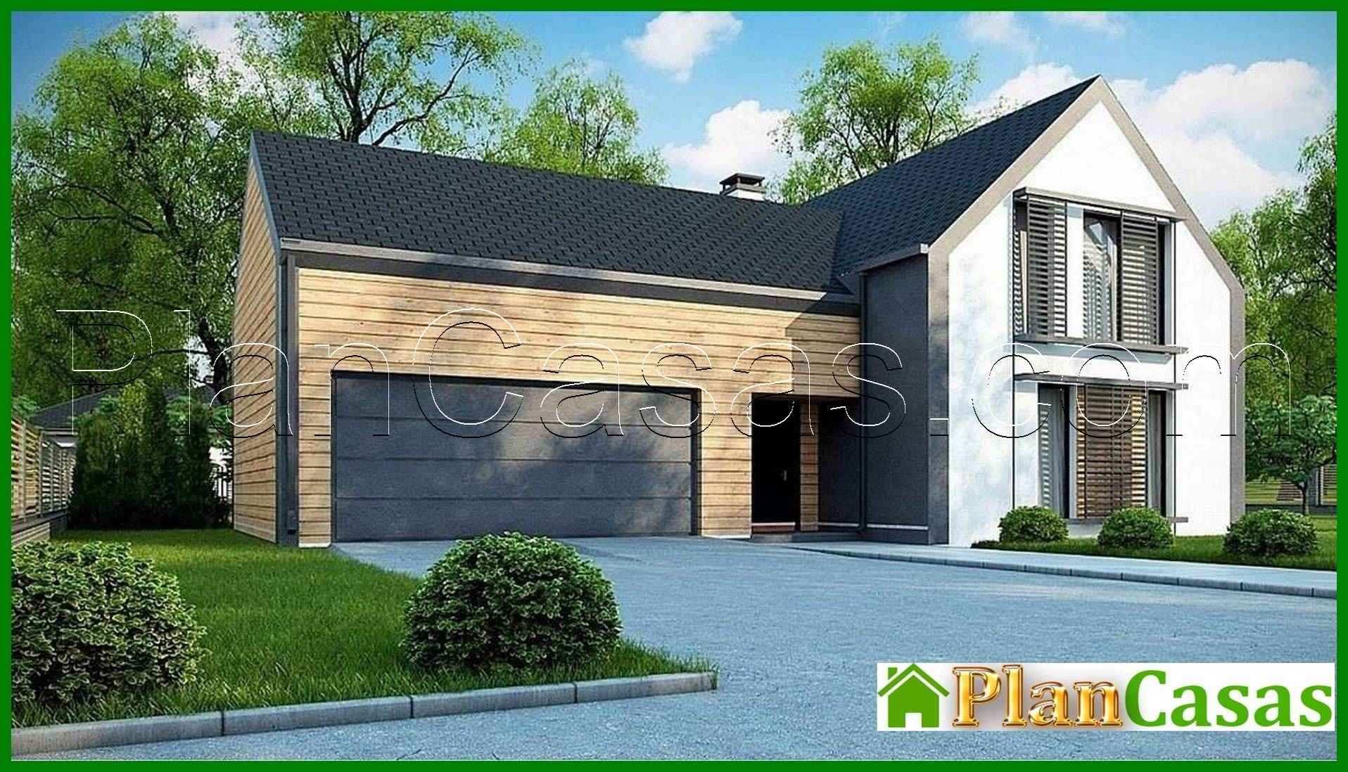 Cottage with an attic with a garage for two cars house plan