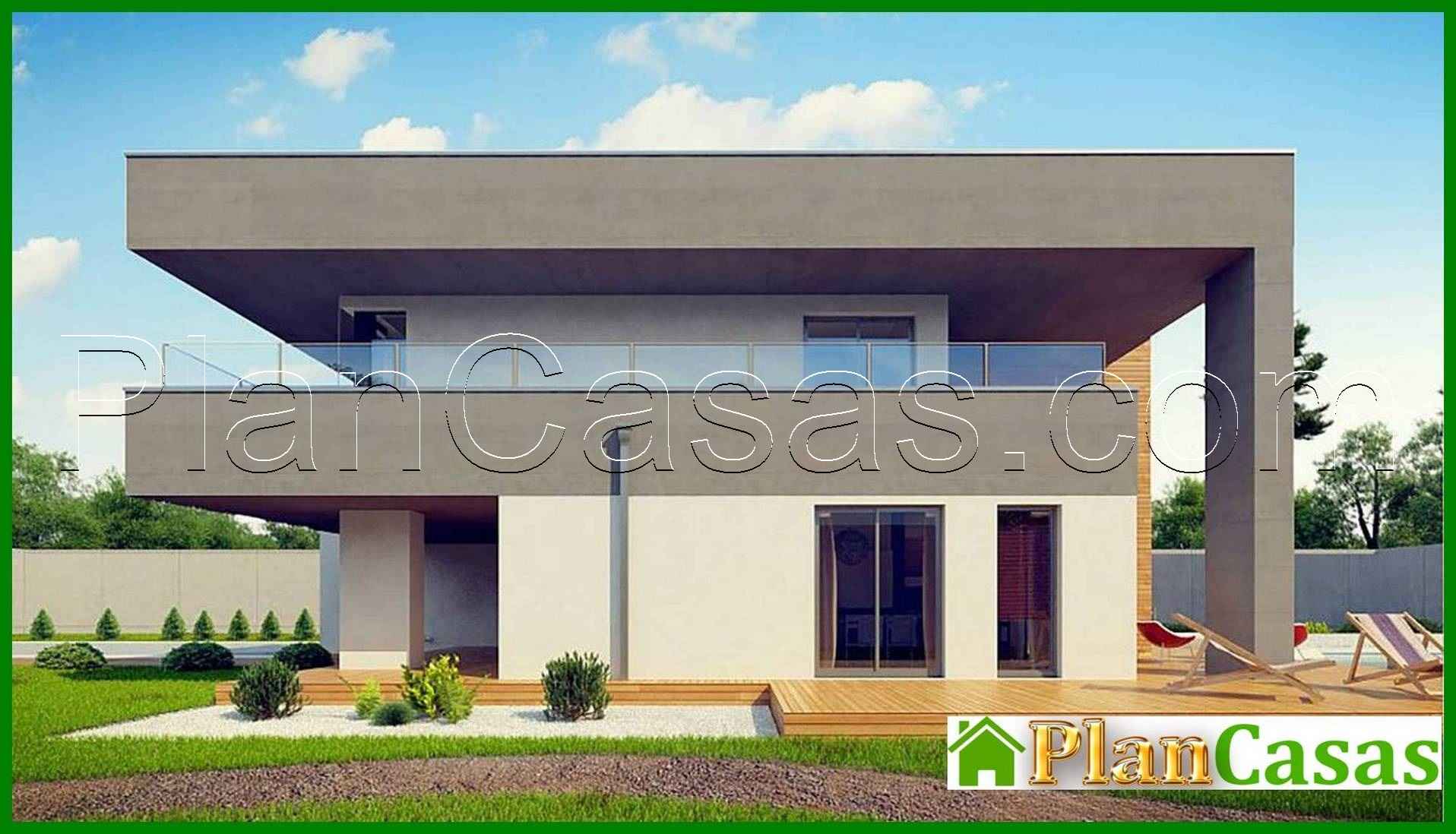 Visualization gallery - Modern two-story cottage with a flat roof with a garage for two cars