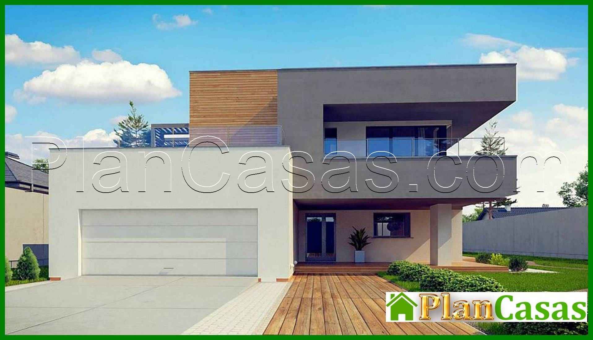 Visualization gallery - Modern two-story cottage with a flat roof with a garage for two cars
