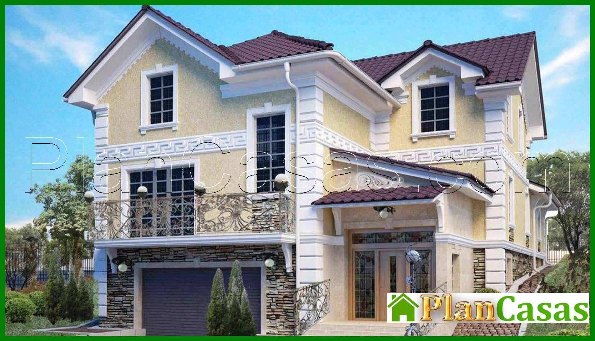 Project of a classic two-story mansion for a sloping plot house plan