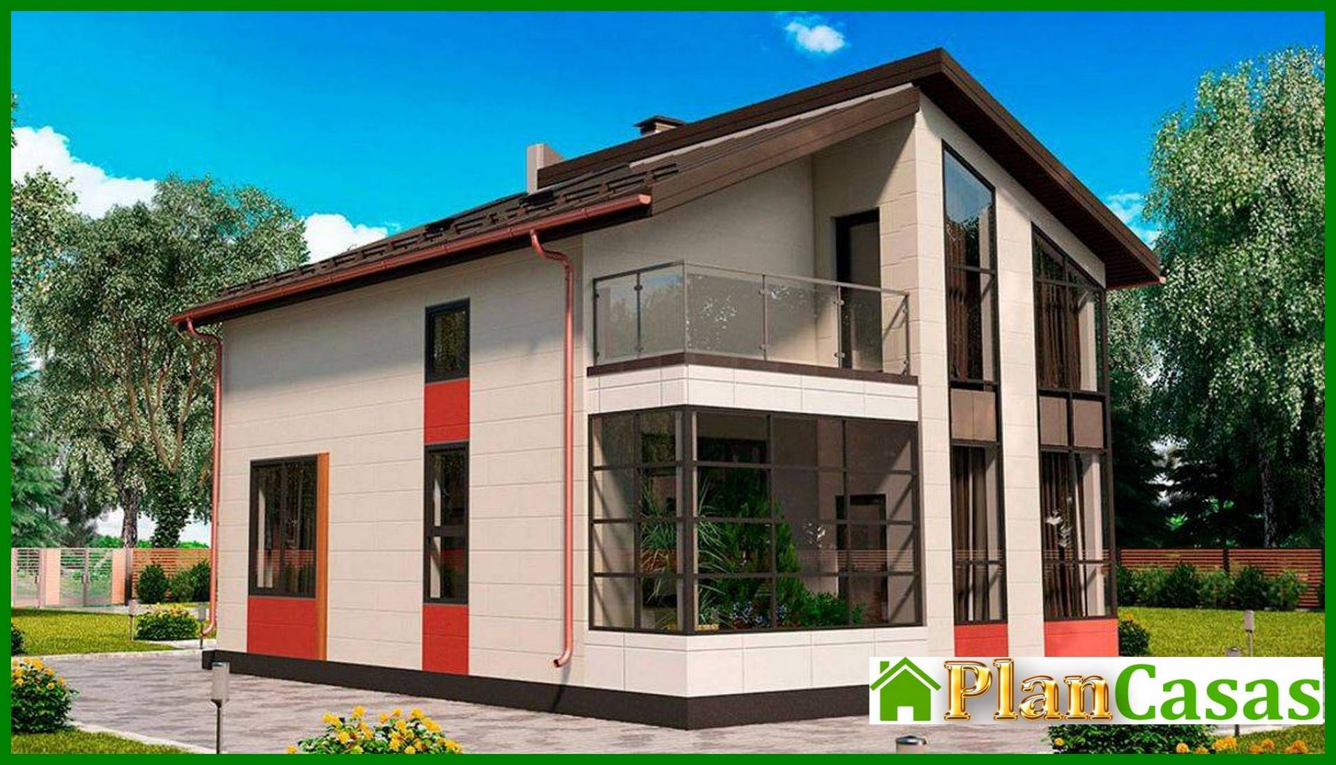 The project of a cozy cottage with large windows house plan